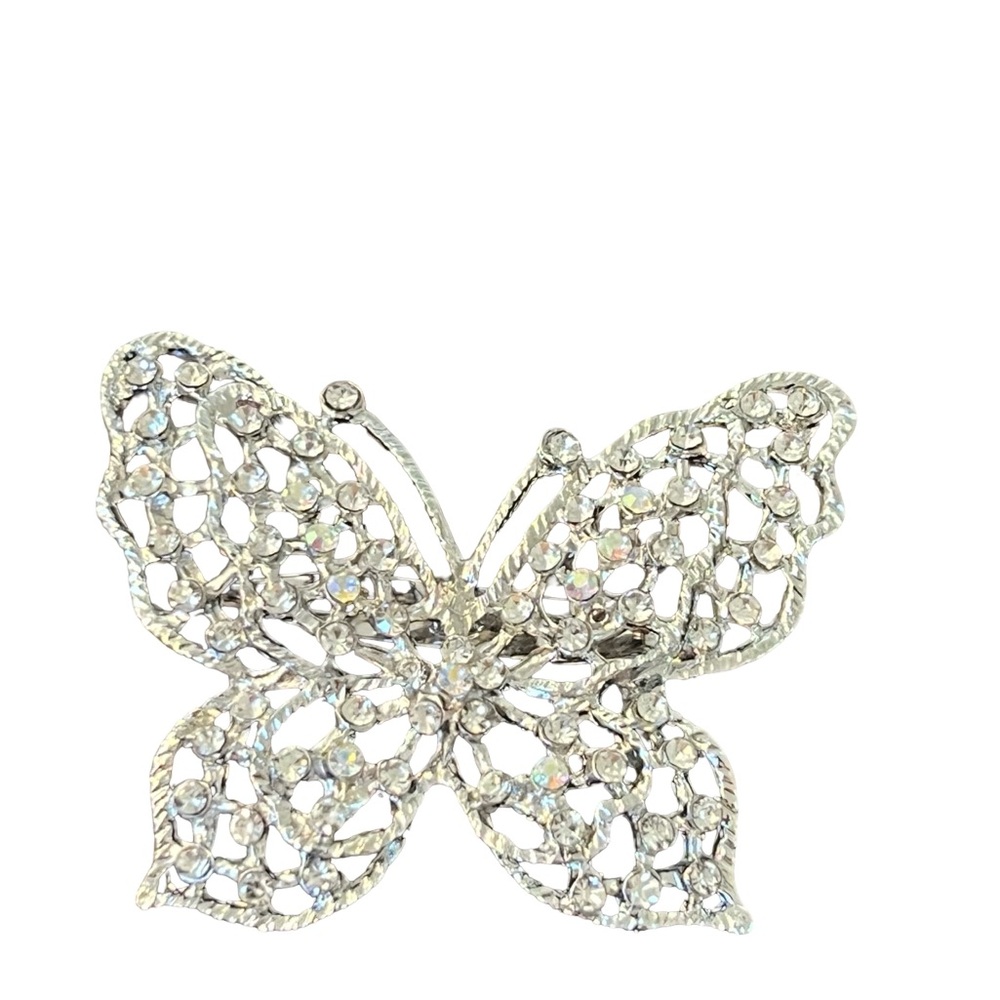 Rhinestone Silver Butterfly Brooch - Sparkling Women’s Jewelry